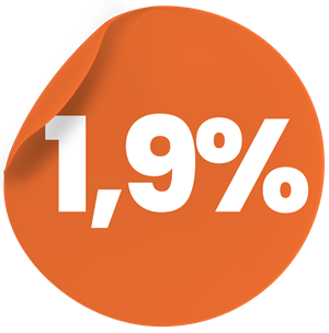 Ikon med texten 1,9 % serviceavgift – Invosy Sverige